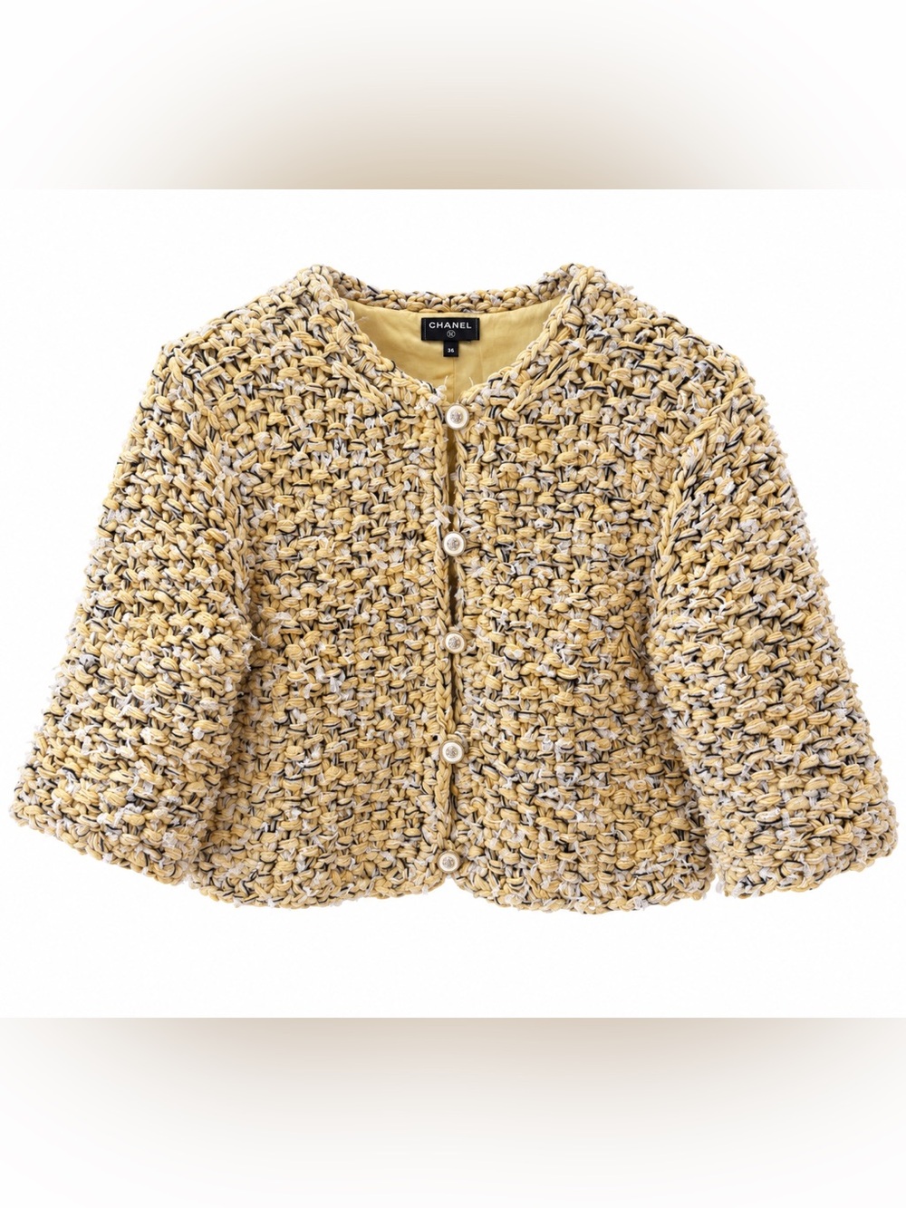 CHANEL Tweed Bouclé Cropped Jacket in Yellow and Cream